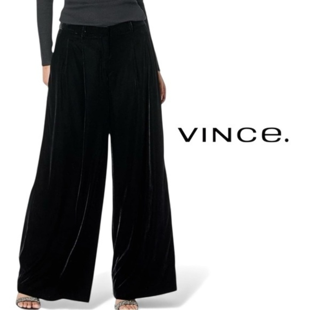 NWT Designer Theory Black Drape Velvet Low Rise Pleated Wide Leg Trouser Pant 14 - Picture 7 of 8